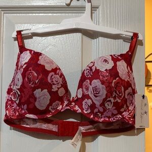Floral Red and Pink Bra